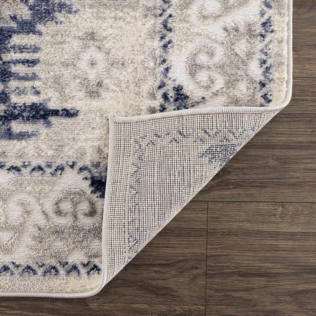 Spinoza Living Room, Bedroom Area Rug - Geometric Border Medallion Diamond Distressed - Southwestern Tribal