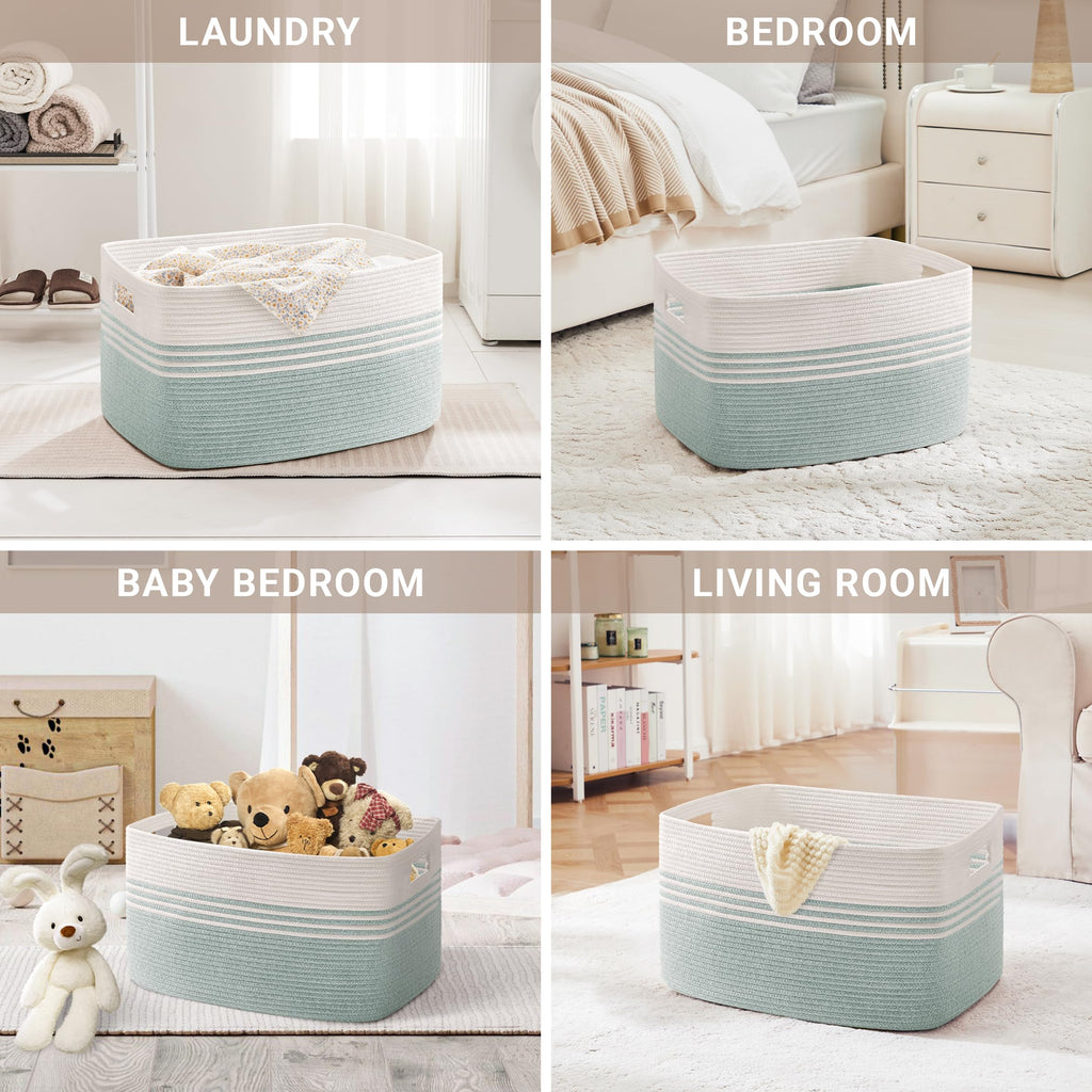 86L Large Woven Laundry Basket Hamper with Handles, Green