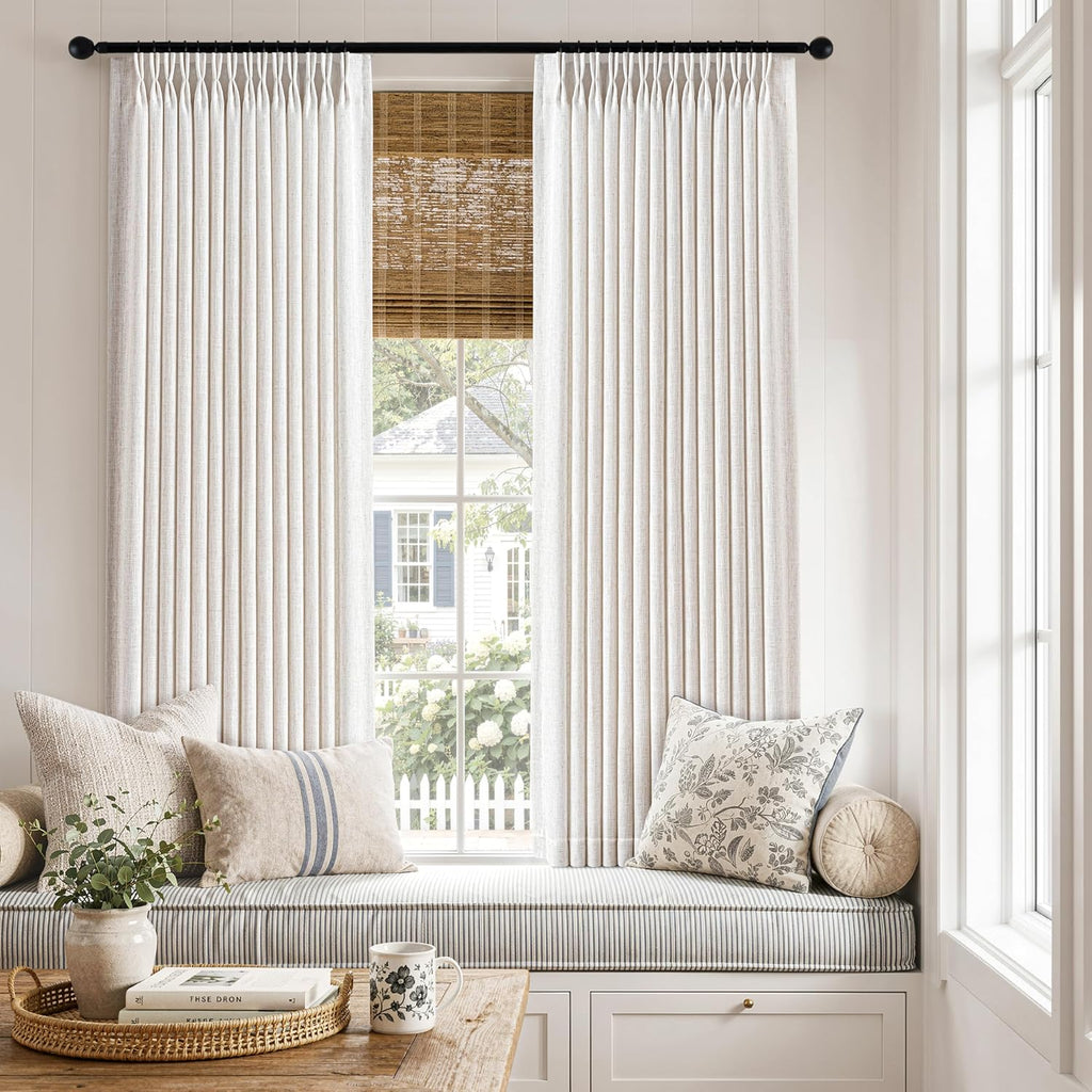 Pinch Pleated Linen Curtains 2 Panels Natural