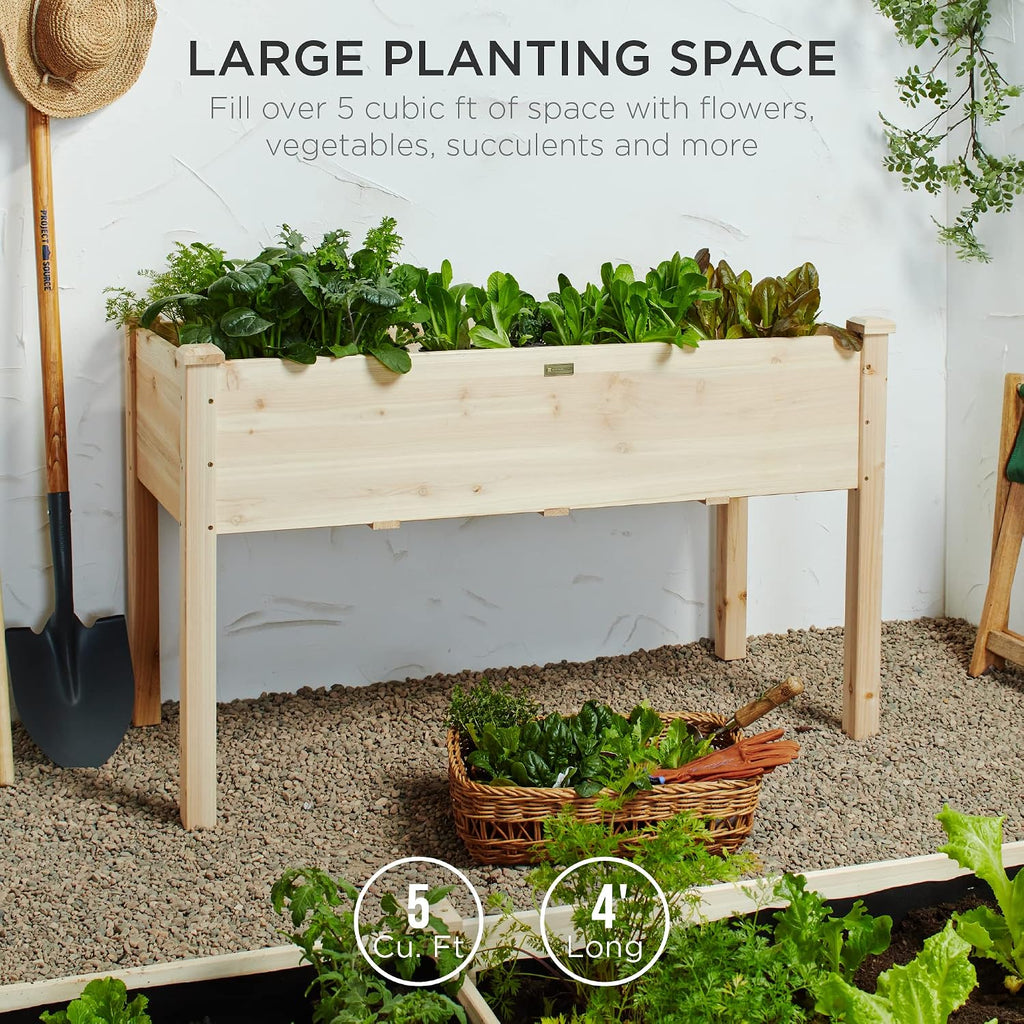 48 x 24 x 30 Inches Raised Garden Bed, Elevated Wood Planter Box Stand for Backyard, Patio, Balcony with Bed Liner
