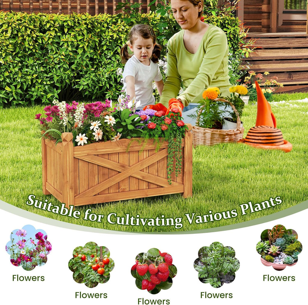 25"x 16"x 15" Wooden Raised Garden Bed with Drainage Holes | Solid Wood Gardening Plant Container for Flower