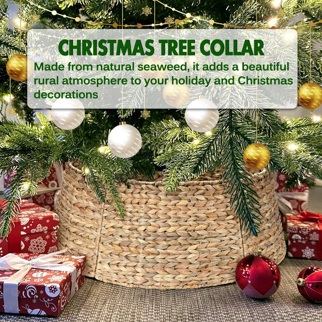 5-Piece Rattan Christmas Tree Collar - 26" Rustic Farmhouse Tree Skirt- Xmas Tree Base Cover for Christmas