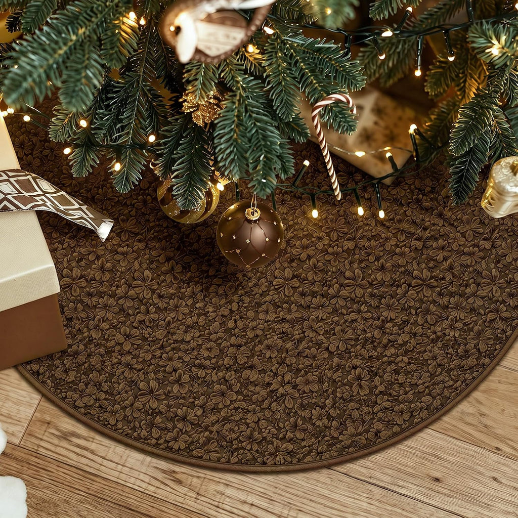 48'' Christmas Tree Skirt Rug Embossing Xmas Tree Skirt, Brown