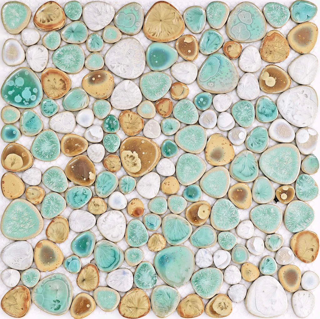 Turquoise Ceramic Pebble Mosaic Tile Sheet Shower Floor Backsplash 5 Sq Ft