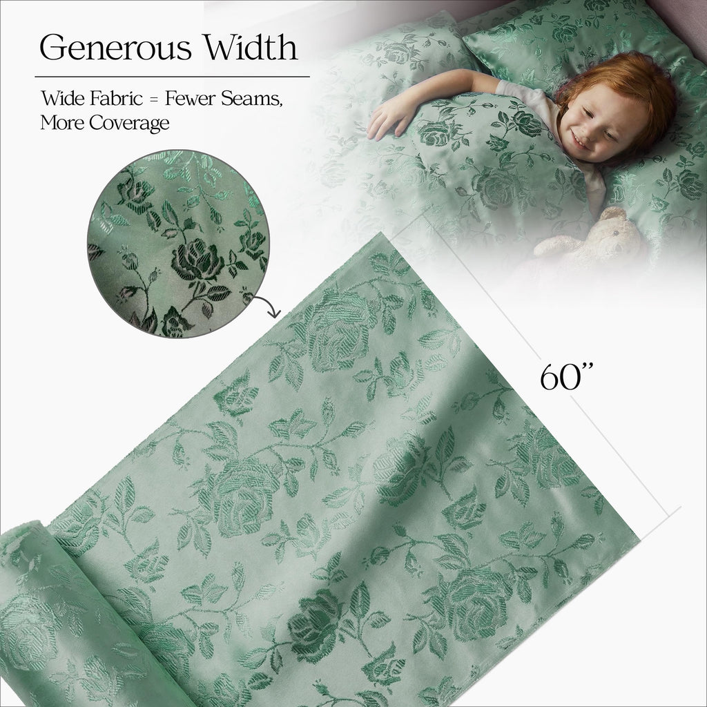 Sage Satin Brocade Jacquard Fabric by The Yard - Woven Floral Fabric, Luxurious Sheen, Lightweight and Crisp Drape