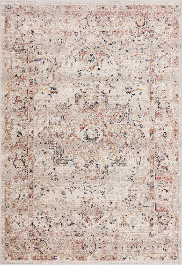 Traditional Cream & Beige Vintage 5'3" X 7'6" Area Rug, Babylon Collection - Oriental Medallion Distressed Rug, Rugs
