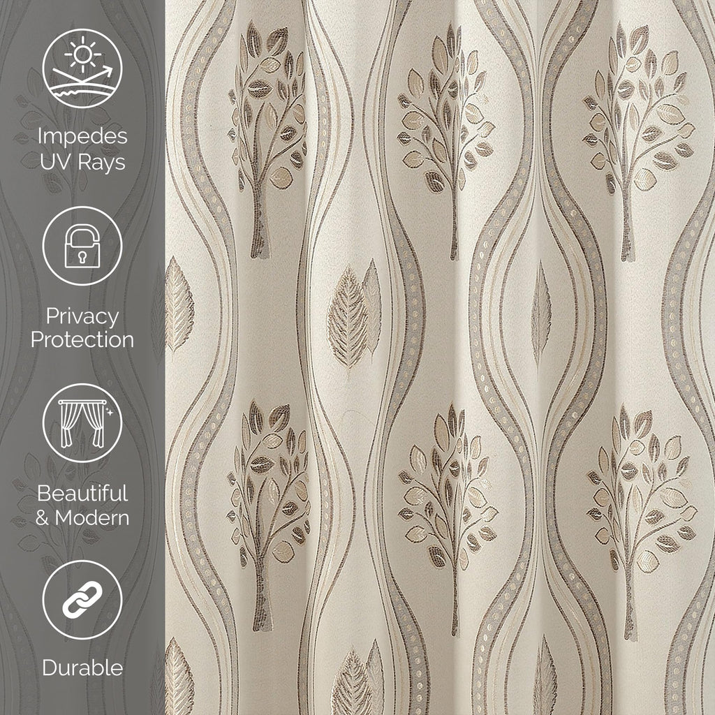 Luxurious Beautiful Curtain Panel Set with Attached Valance and Backing 54" X 84 inch (Set of 2), Beige, Ella 2PC