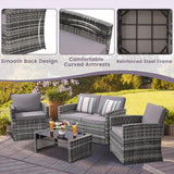 4-Piece Patio Furniture Set, Wicker Outdoor Rattan Sectional Sofa with Cushions and Glass Table
