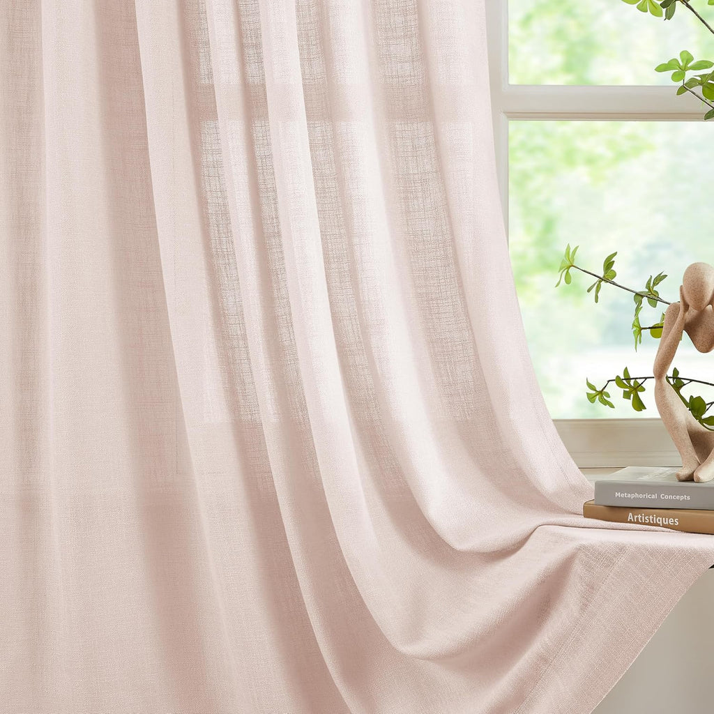Pink Bailey Pinch Pleat Light Filtering Curtain Panels 95 Inches Length,Boho Textured Semi Sheer Drapes Window