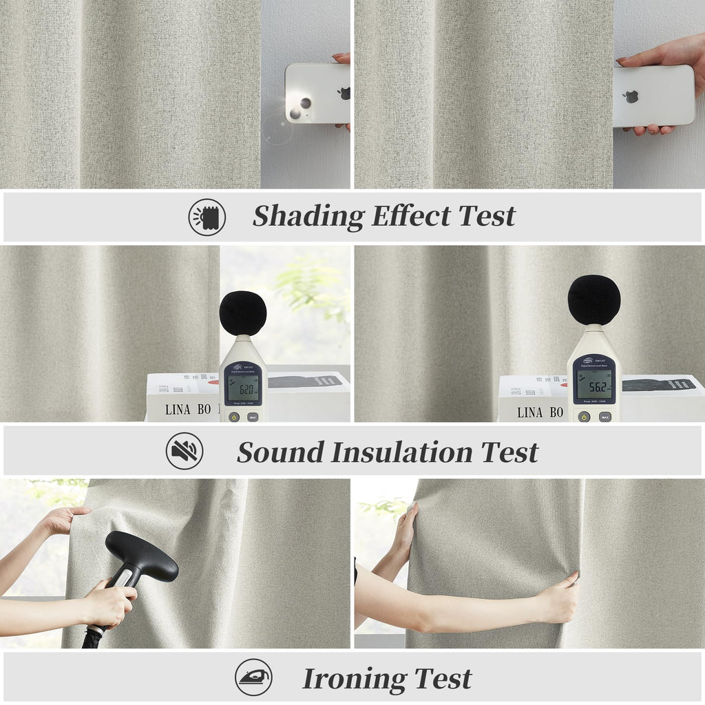 Linen Black Out Curtains 132 Inches 11 FT Long Back Tab Track System Curtains for Cottage High Ceiling Living Room