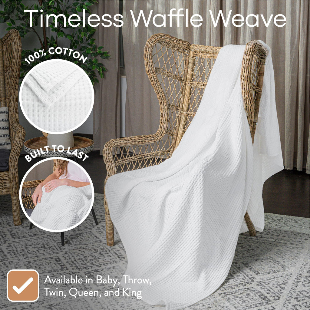 Waffle Blanket Queen, 90" x 90" - 100% Cotton Lightweight Breathable Bed Blanket - Soft Textured Thermal Weave for