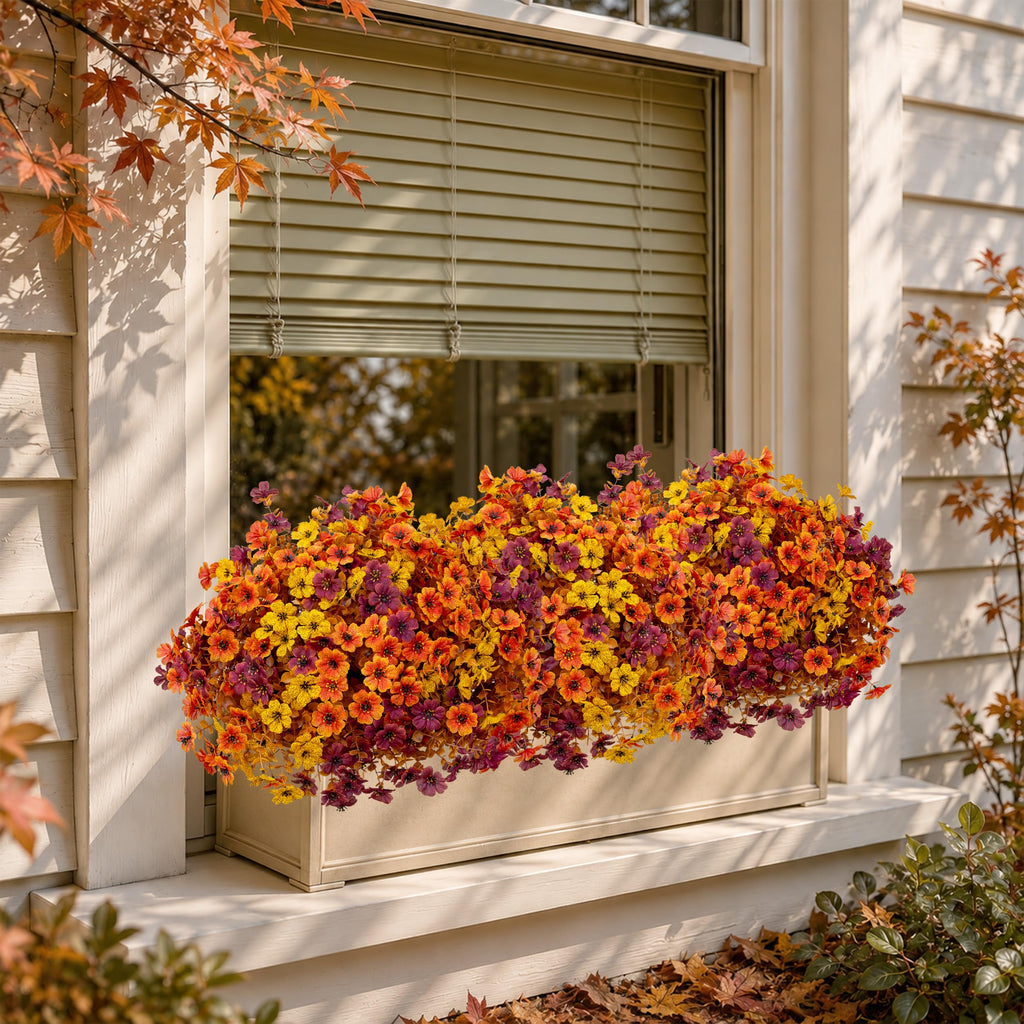 Artificial Fall Flowers Outdoor Fake Mums Brown Orange Yellow