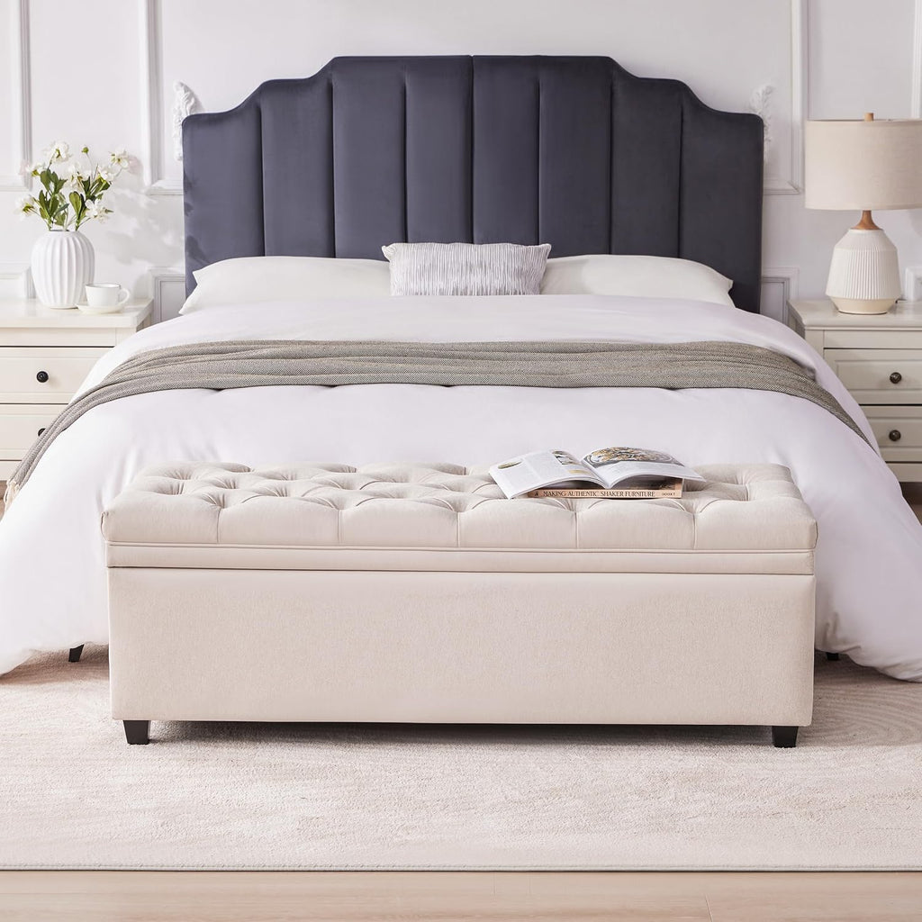 50 Inch Large Storage Ottoman, Tufted Ottoman with Storage | End of Bed Ottomans , Modern Entryway Benchs