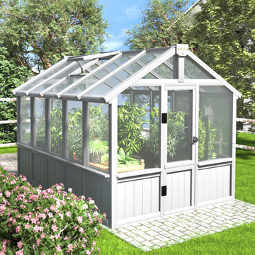 6 × 10 FT Cedar Wood Greenhouse for Outdoors, Outdoor Greenhouse With Polycarbonate Panels, Adjustable Vent Windows