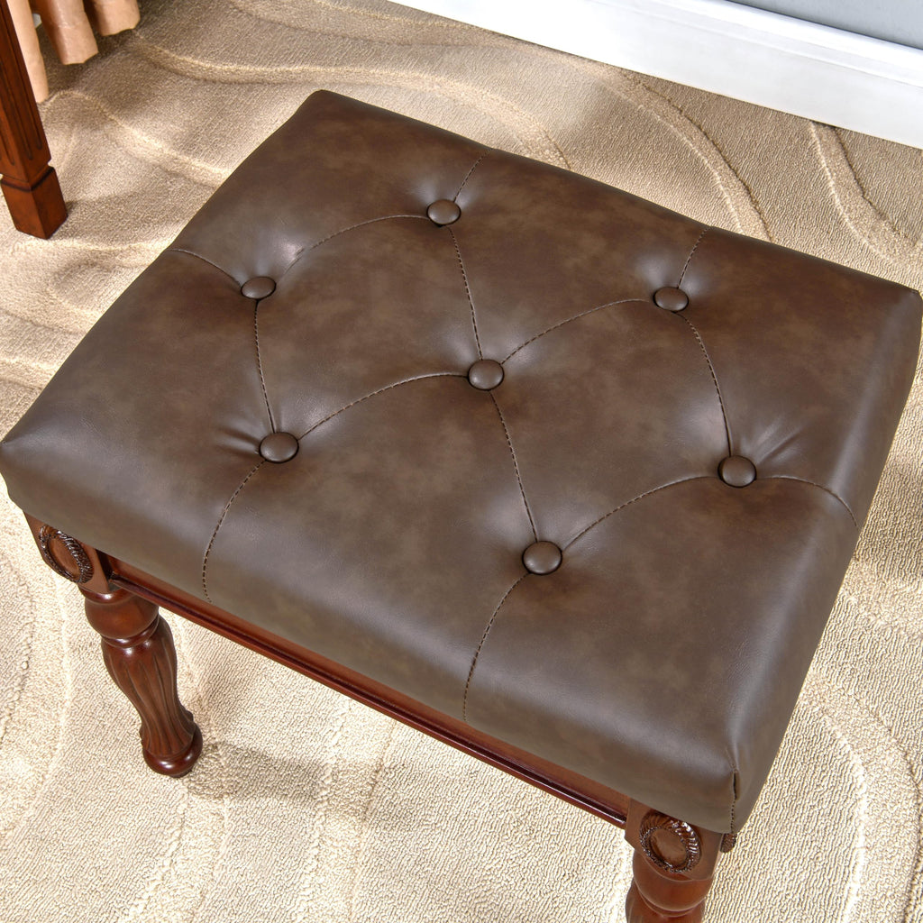 Traditional Shoe Bench with Button Tufted Pad & Wood Legs, Upholstered Entryway Bench Living Room Hallway, 18.5" x
