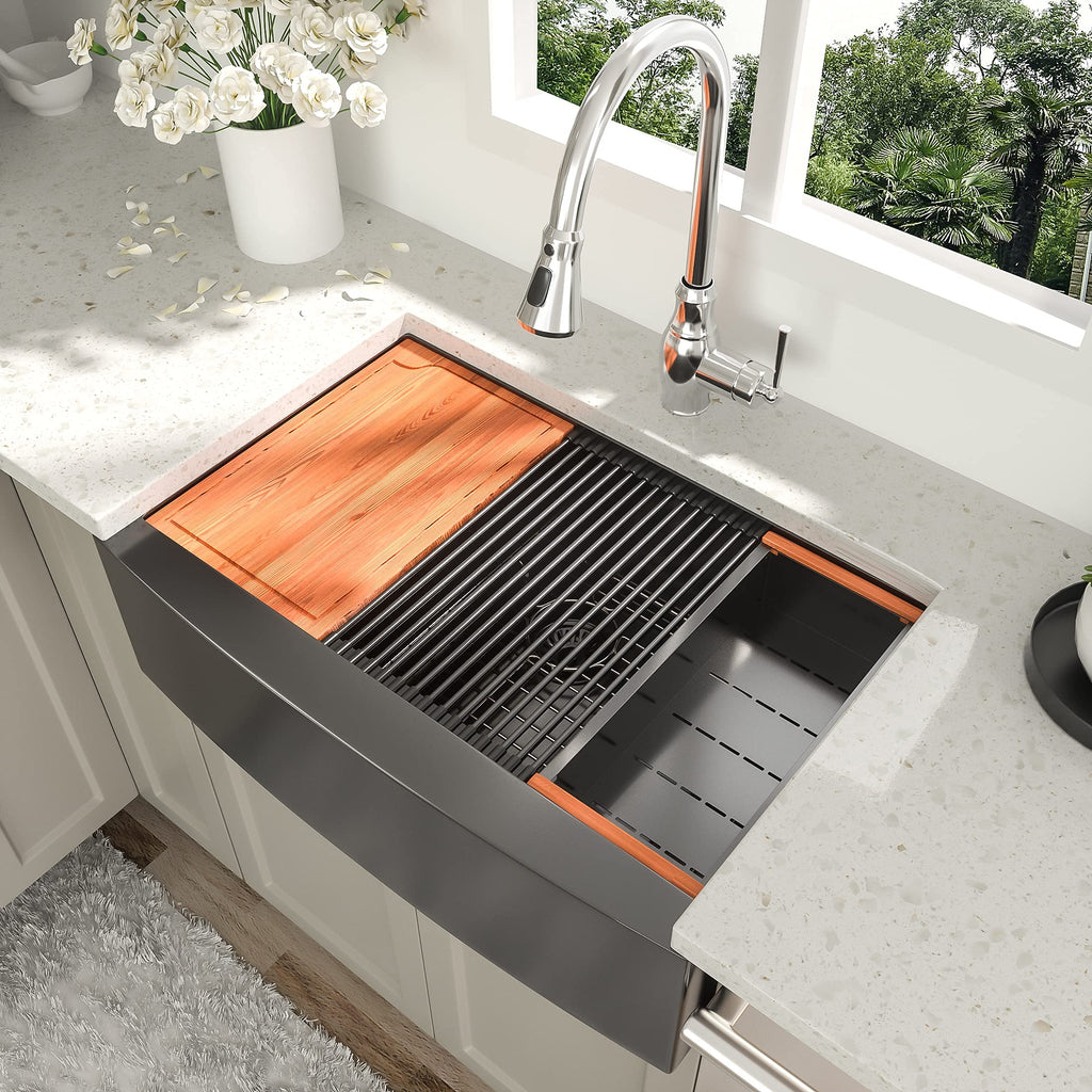 36 Inch Gunmetal Black Farmhouse Workstation Kitchen Sink