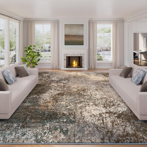 Arbosofe Modern Abstract Rug for Living Room, 8'x10' Washable Area Rug with Non-Slip Backing & Short Pile