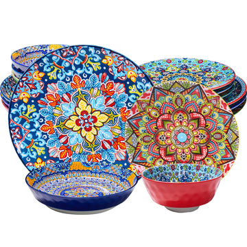 Dinnerware Set, Service for 4, Plates and Bowls Set, Ceramic Dishes Set for 4, Microwave and Dishwasher Safe, Scratch