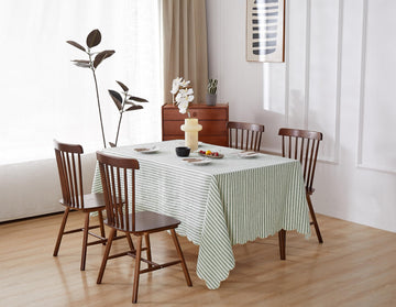 100% Yarn-Dyed Linen Stripe Tablecloths Scalloped Embroidery Rectangle 108Lx60W Inch for Dinners, Parties, Spring