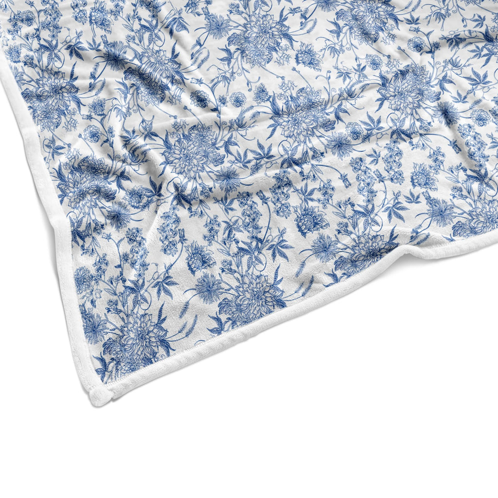 Floral Blanket Blue Floral Throw Blanket, Botanical Flowers Blankets, Soft, Flannel, Warm, Boho Flowers Bed Blankets