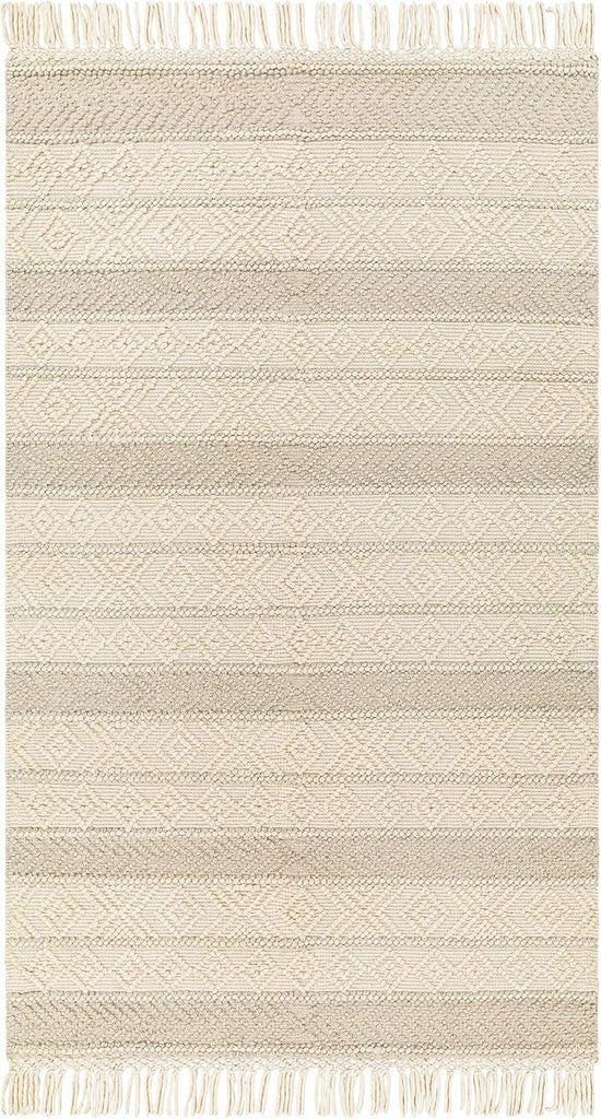 Ummi Wool Hallway, Kitchen Runner Rug - Geometric Striped Diamond Border - Traditional Transitional Scandinavian