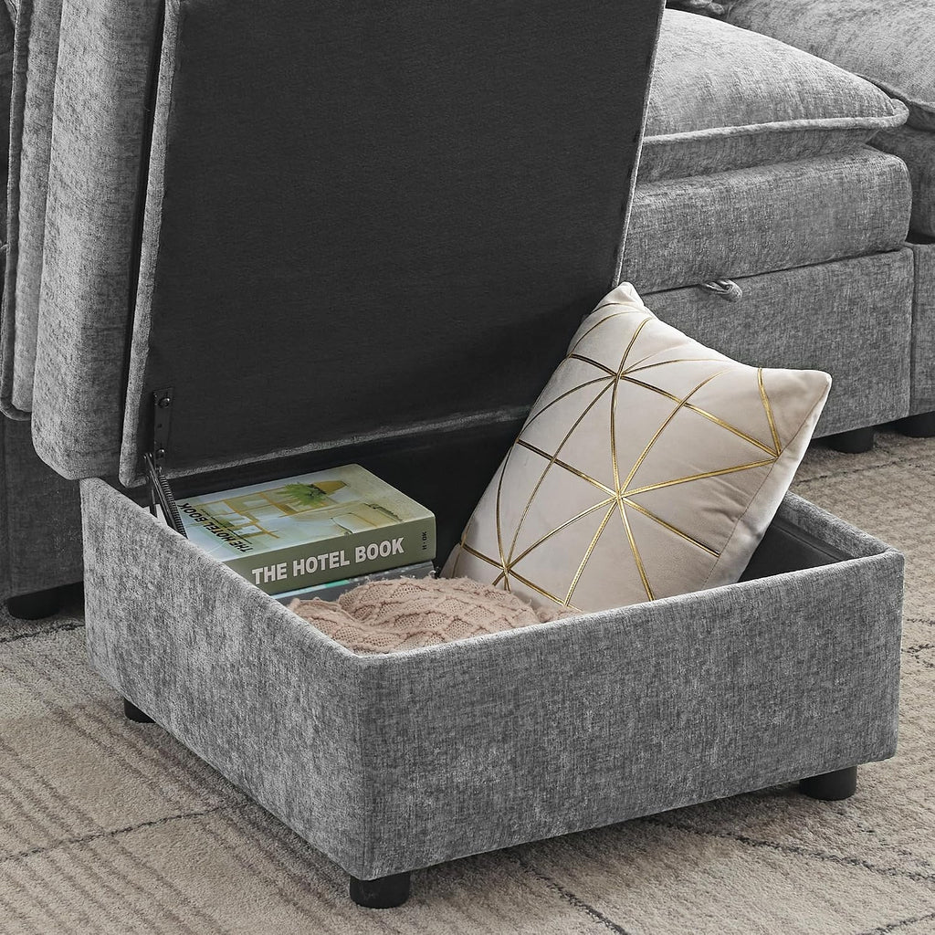 27" Large Square Ottoman with Storage, Modern Upholstered Footrest with Anti-Slip Legs for Couch Coffee Table Living