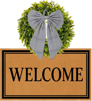 Door Mat and Wreath Set, , Faux Coir, 19", Porch, Welcome - Set of 2