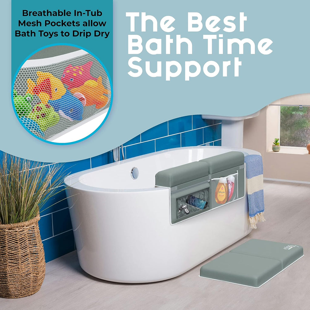 Comfortable Baby Bath Kneeler and Elbow Rest Pad Set - Kneeling Pad Bath Mat with 4 Toy Organizer Pockets,Non-Slip