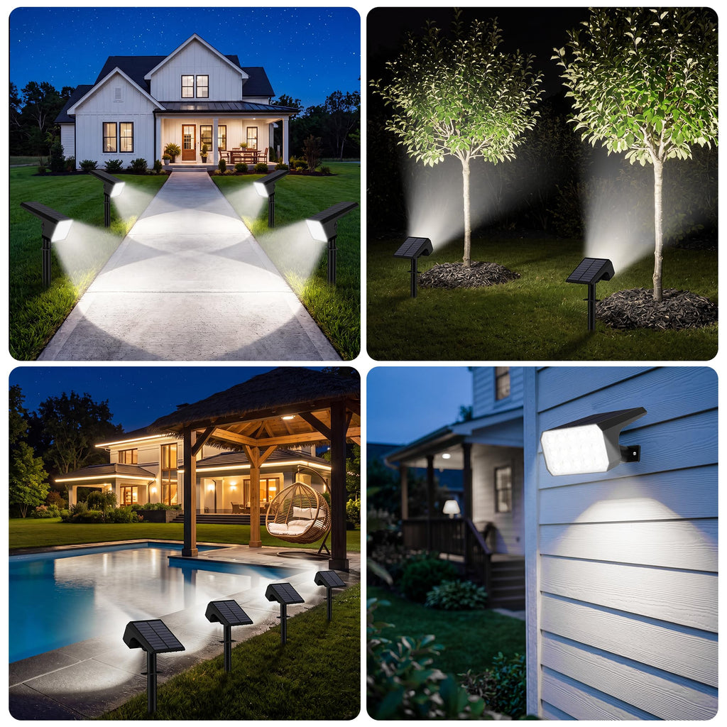 Solar Spot Lights Outdoor Waterproof, 2 Pack, 75 LED Cool White