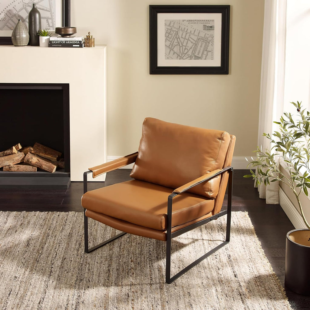 Mid Century Modern Accent Leather Armchair Lounge Chair Brown - Set of 2