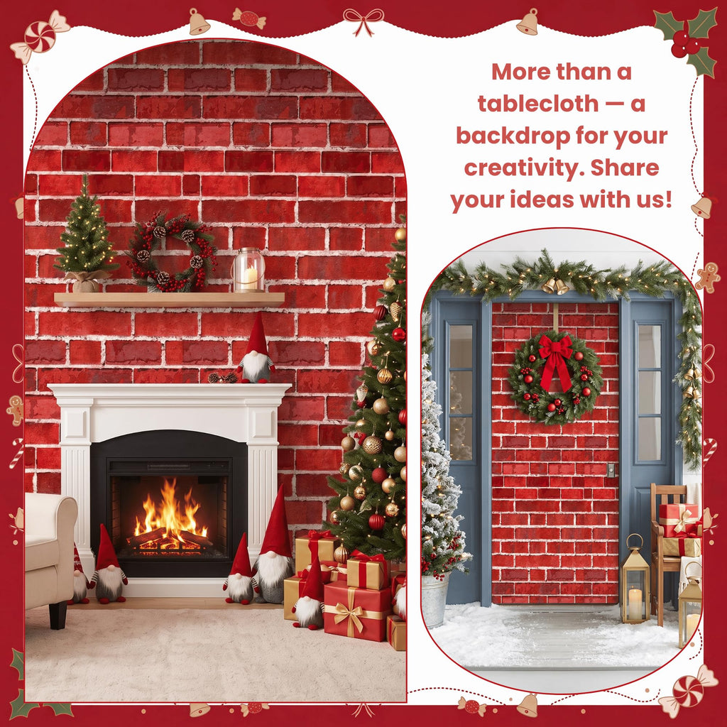X 54IN Christmas Red Brick Tablecloth Roll with Slide Cutter Box