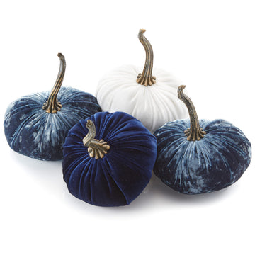 Set of 4 Small Velvet Pumpkins (Sm 2Indigo Navy Ivory)