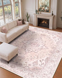 Area Rugs Washable Non-Slip, Floral Vintage Distress Print Pattern Medallion Carpet for Living Room Bedroom