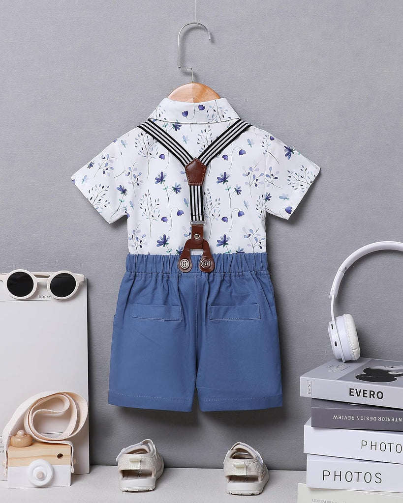 Toddler Baby Boy Clothes Boy Gentleman Suit Short Sleeves Shirt +Suspender Pants +Bowtie Toddler Dress Boy Outfit