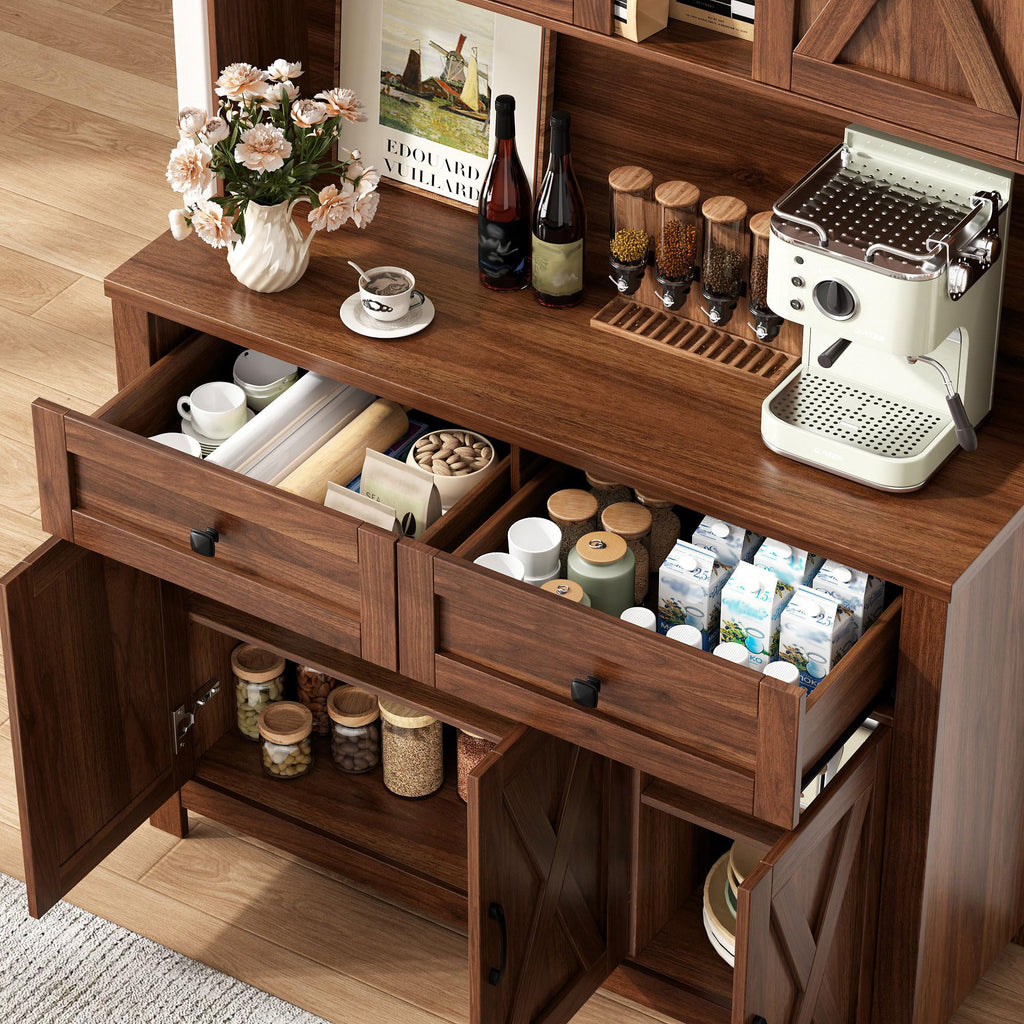 67.7" Pantry Storage Cabinet with 2 Drawers, Farmhouse Kitchen Hutch, Walnut