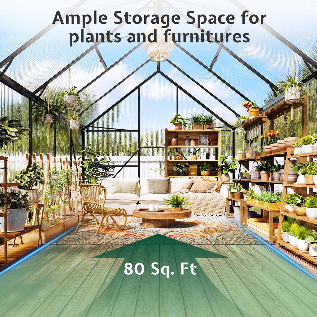 8x10 FT Walk-in Polycarbonate Greenhouse with 2 Top Windows