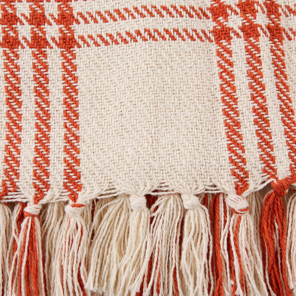 Modern Farmhouse Plaid Collection Cotton Fringe Throw Blanket, 50x60, White/Vintage Red