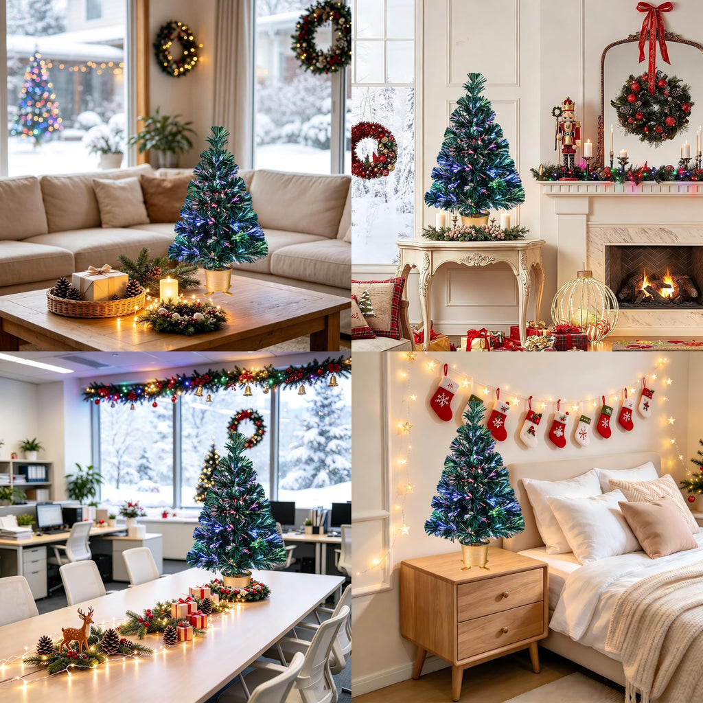 24 inch Green Fiber Optic Tabletop Christmas Tree, Color Changing