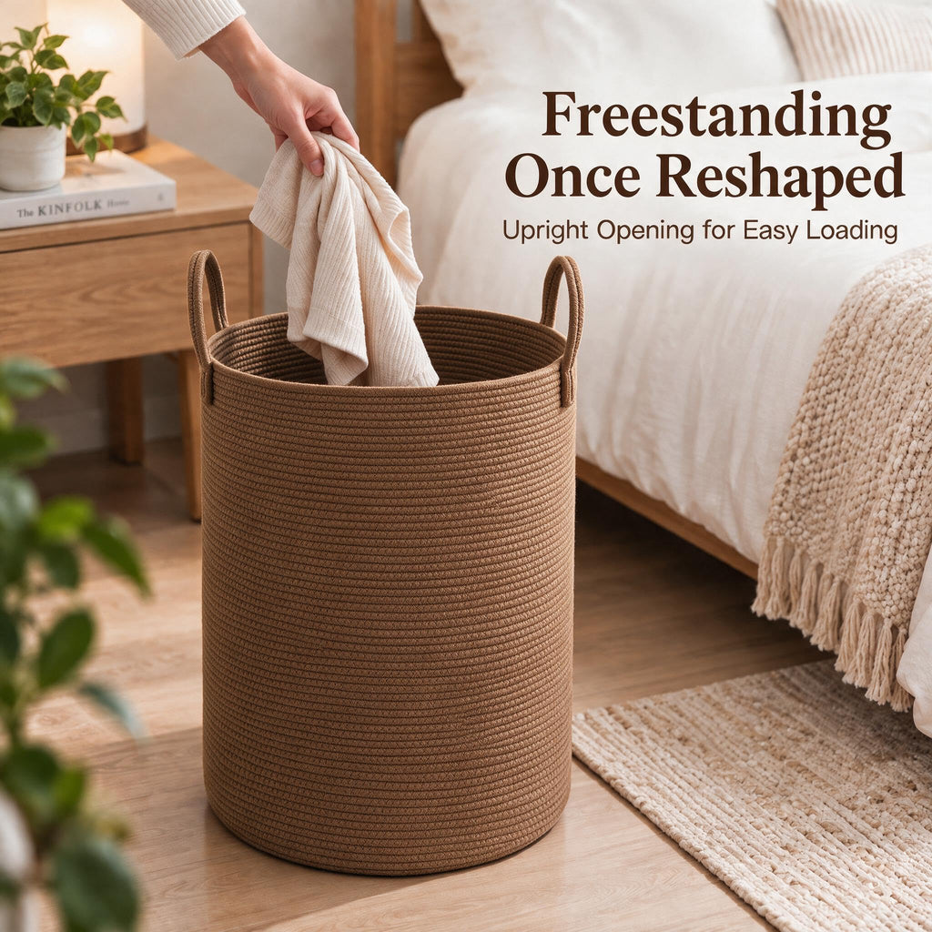 60L Cotton Rope Laundry Basket Hamper, Golden Jute