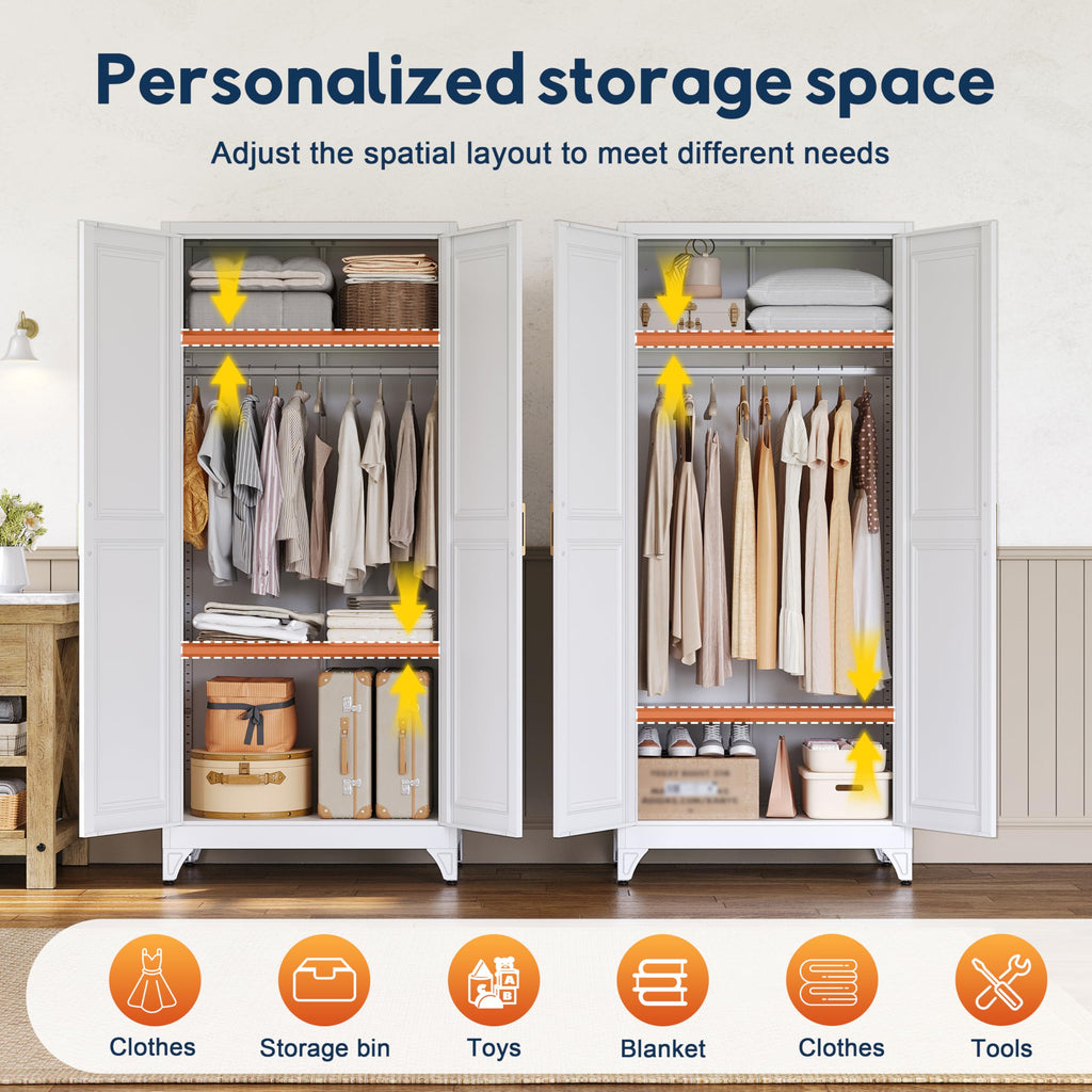 71'' Armoire Wardrobe Closet with Doors, Metal Wardrobe Cabinet