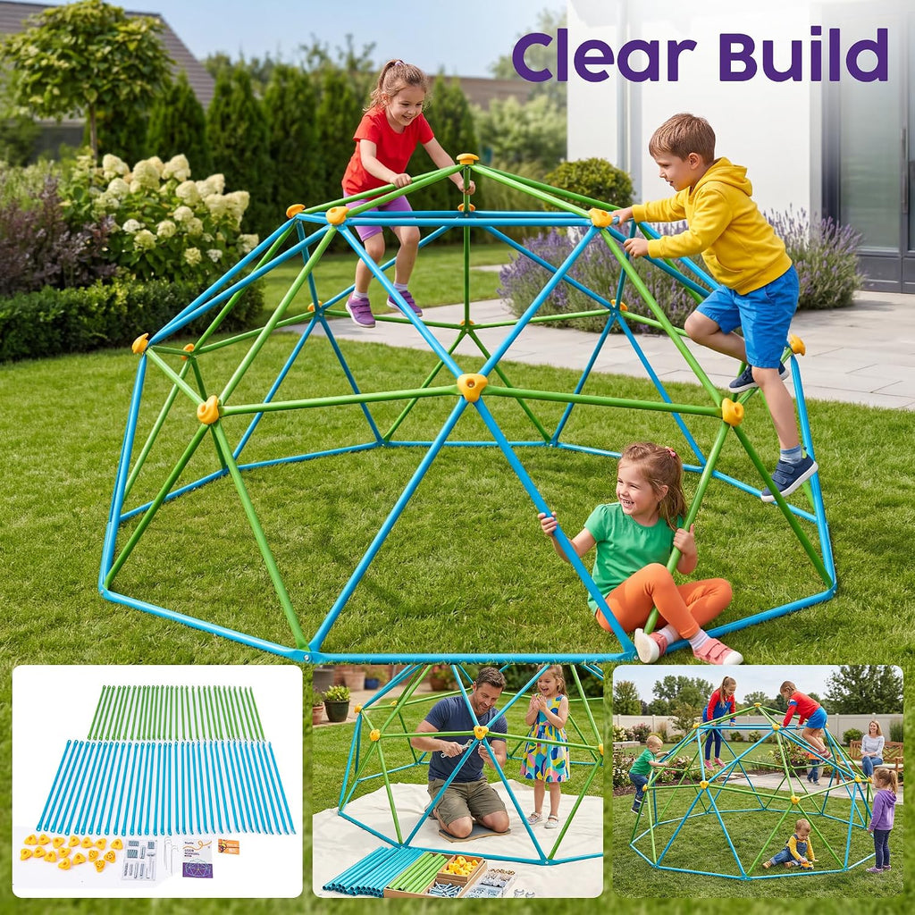 10ft Climbing Dome for Kids, Sturdy Steel Outdoor Dome Climber, Backyard Playground Jungle Gym & Monkey Bars, Fun