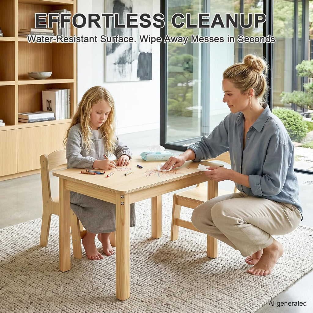 Toddler Table and Chair Set, Premium Solid Wood Montessori Table, Kids Activity Craft Desk with 2 Ergonomic Chairs