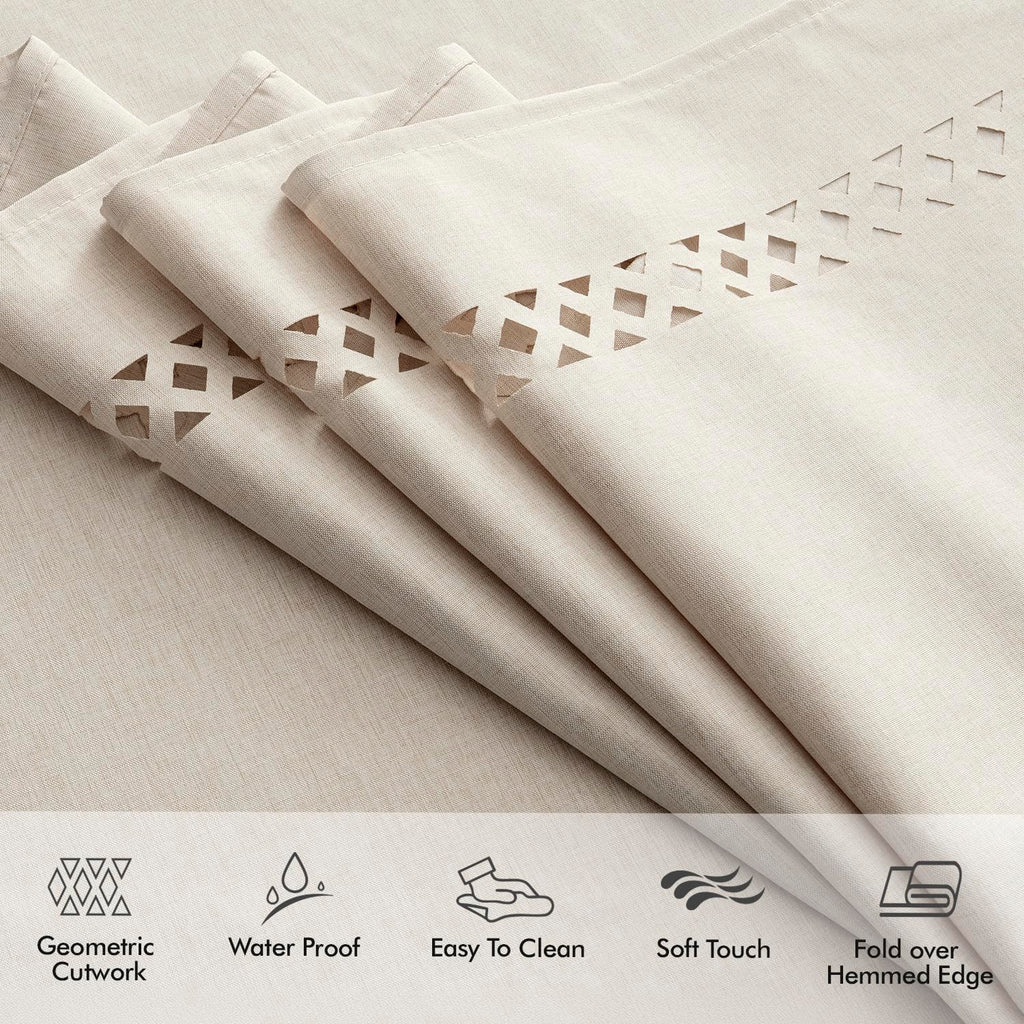 Beige 60 Inch Round Linen Tablecloth with Decorative Cutouts