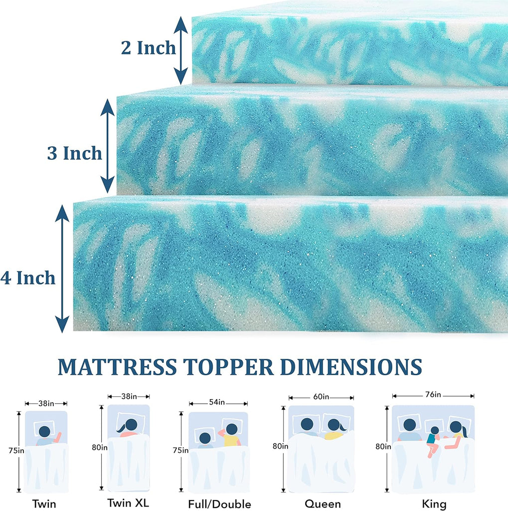 EGO 3 Inch Queen Mattress Topper Gel Memory Foam for Pressure Relief | Cooling Gel Infused, Ventilated Design Bed