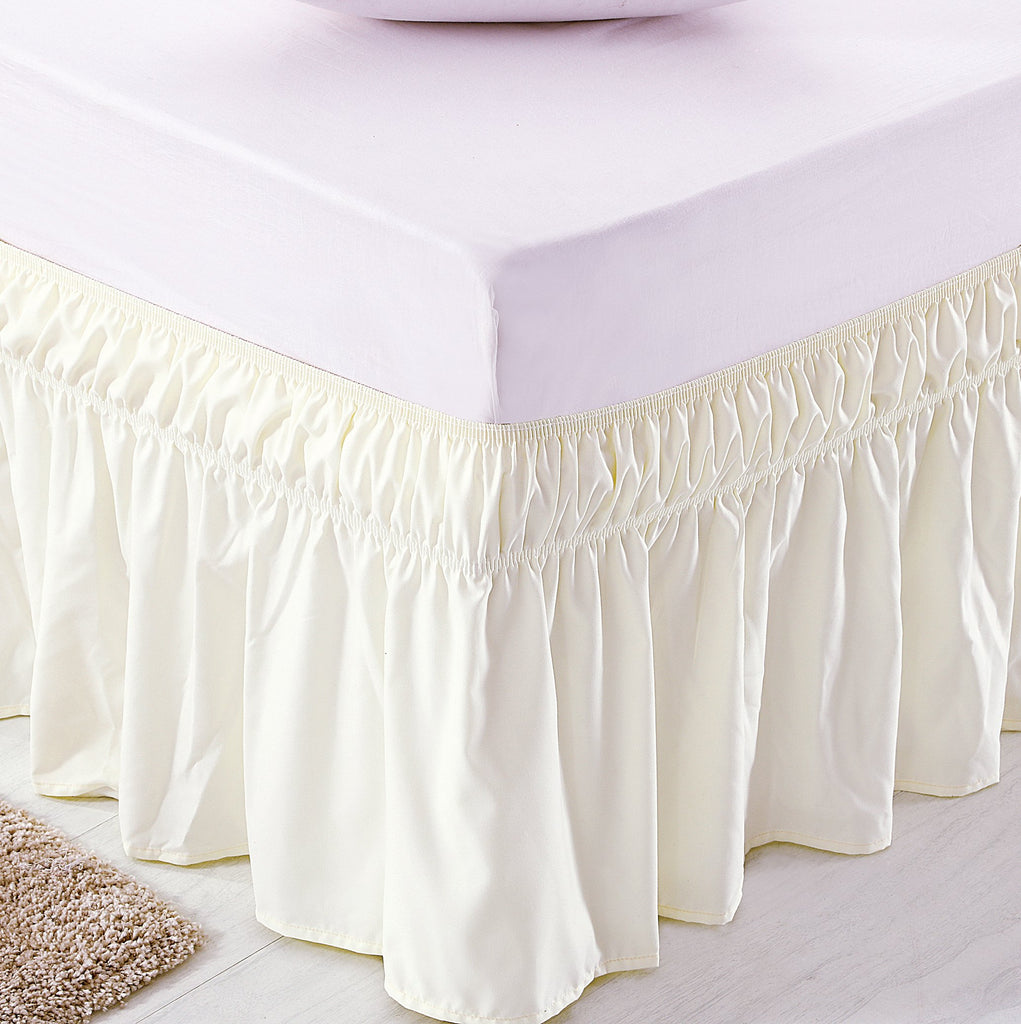 Wrap Around Elastic Bed Skirt for Queen & King Beds, 16" Drop, Ivory