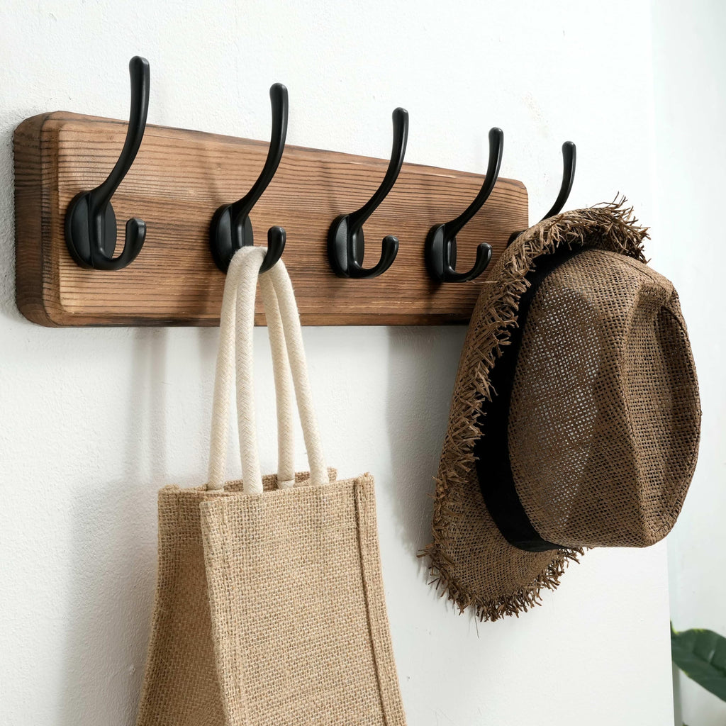 Rustic Coat Rack Wall Mount, 5 Hooks, 17 Inch, Solid Wood, Brown