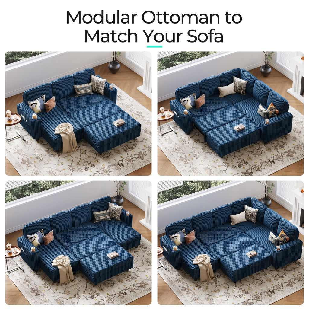 Storage Ottoman Bench, 40" Convertible Coffee Table Plush Corduroy Foot Rest Ottoman, Guest Room, Entryway, Blue