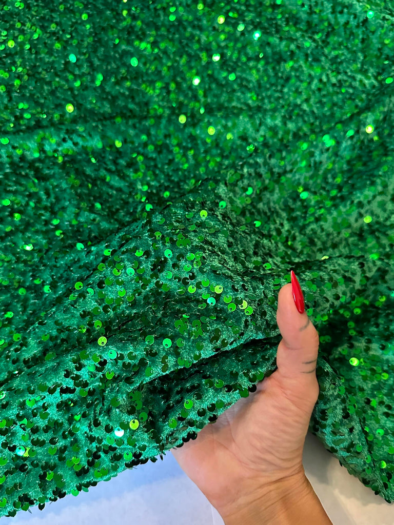 Sequin Velvet Fabric Soft Stretchy Cloth Glittering Sequins - Perfect for Dressmaking and Christmas Decor - 1 Yard of