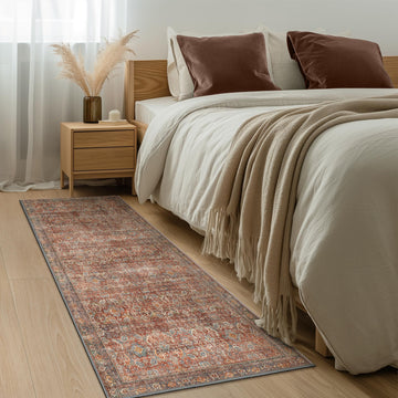Runner Rug Machine Washable Boho Runners, Ultra-Thin Low Pile Rug, Lightweight Indoor Carpet, Non Slip Floral