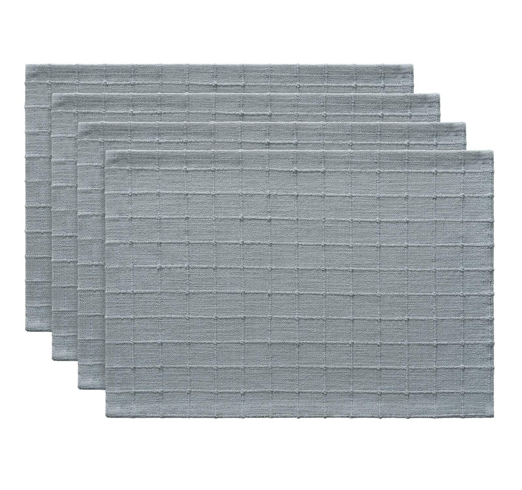 Artisanal Grid Decorative Linen Placemats Set of 4, Chambray